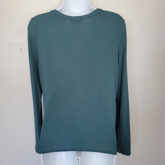 Loft Women's XS Teal Blue Green Long Sleeve Shirt Button Front Knot V-neck Top - Picture 2 of 8
